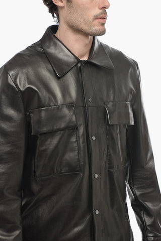 Utility Pockets Lined Leather Overshirt