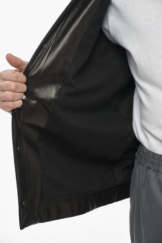 Utility Pockets Lined Leather Overshirt