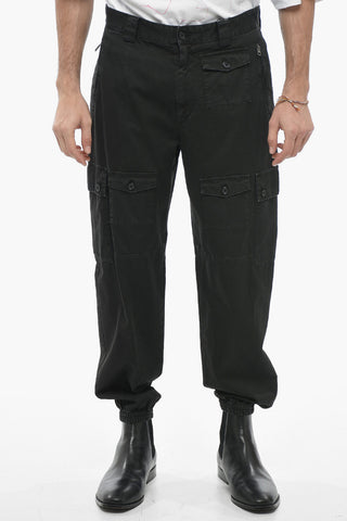 Pantaloni Cargo in Cotone con Polsini Elastici