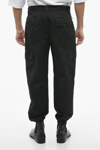 Pantaloni Cargo in Cotone con Polsini Elastici