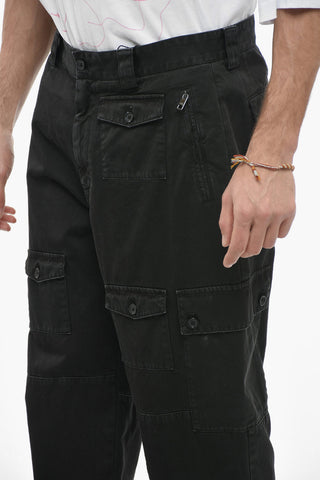Pantaloni Cargo in Cotone con Polsini Elastici