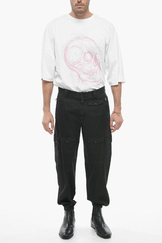 Pantaloni Cargo in Cotone con Polsini Elastici