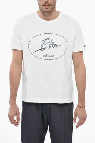 Crew Neck Cotton T-Shirt with Embroidered Logo