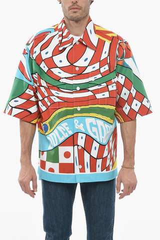 Cotton Blend Bowling Shirt with Carretto Motif