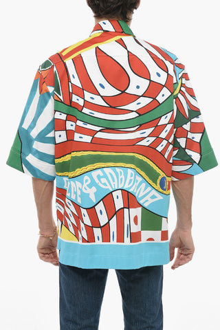 Cotton Blend Bowling Shirt with Carretto Motif
