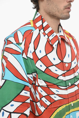 Cotton Blend Bowling Shirt with Carretto Motif