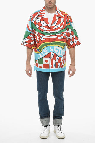 Cotton Blend Bowling Shirt with Carretto Motif