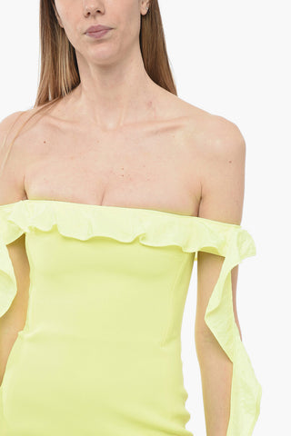 Long Sheath Dress with Slit and Ruffle Detail