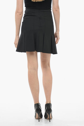 Wool Blend Pleated Miniskirt with Zip