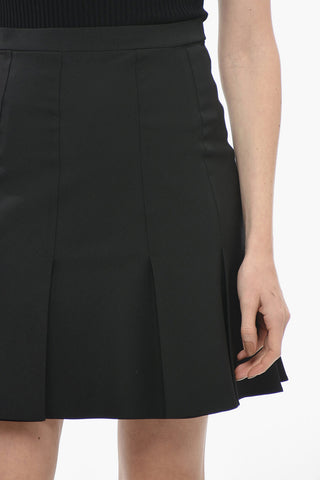 Wool Blend Pleated Miniskirt with Zip