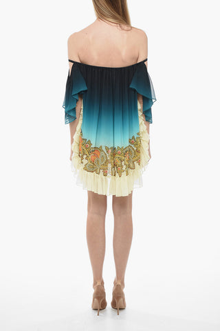 Silk Drop-shoulder Minidress with Degradè Pattern