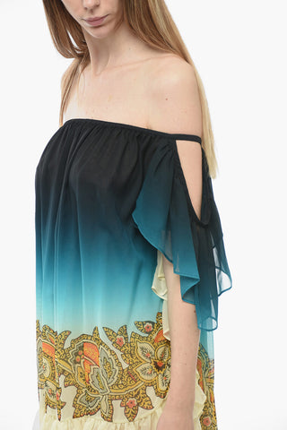 Silk Drop-shoulder Minidress with Degradè Pattern
