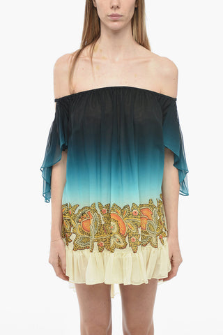 Silk Drop-shoulder Minidress with Degradè Pattern