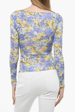 Stretch Viscose Wrap Top with Floral Motif