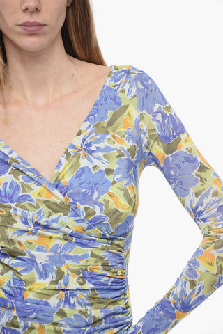 Stretch Viscose Wrap Top with Floral Motif