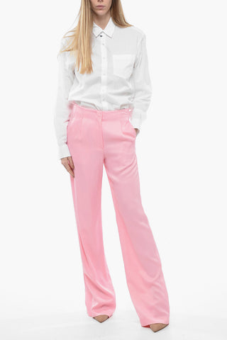 Single-pleated Satin Palazzo Pants