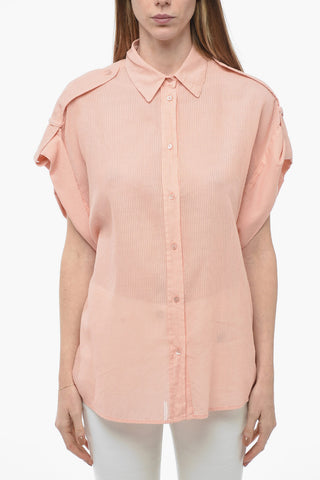 Camicia in Cotone Jacquard con Maniche a Pipistrello