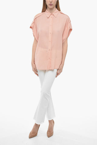 Camicia in Cotone Jacquard con Maniche a Pipistrello