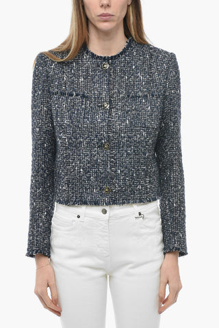 Blazer Crop in Tweed con Bottoni Logati