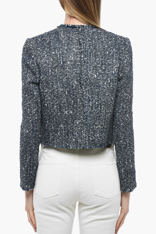 Blazer Crop in Tweed con Bottoni Logati