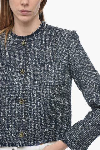 Blazer Crop in Tweed con Bottoni Logati