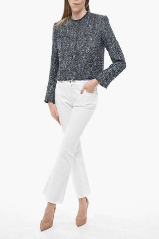 Blazer Crop in Tweed con Bottoni Logati