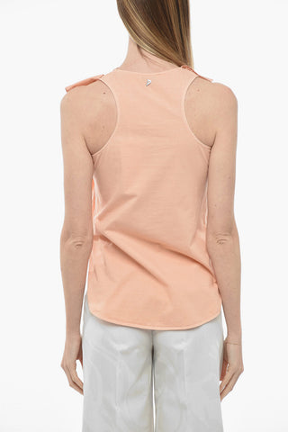 Blusa in Cotone con Maniche Ruffle e Dettaglio Lace-up