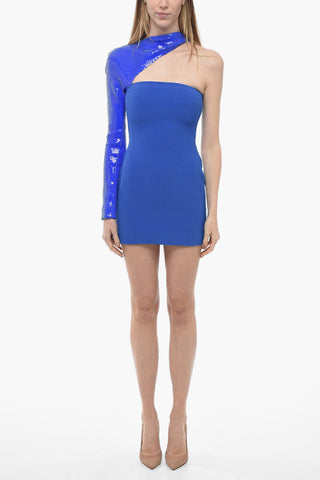 One-Shoulder Sheath Dress with Sequin Sleeve