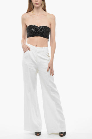 Linen Wide-leg Pants with Front Pleats
