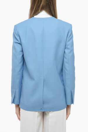 Doppelreihiger Blazer aus Leinenmischung ohne Revers