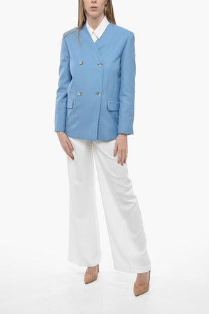 Blazer Doppiopetto in Misto Lino senza Rever