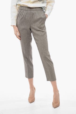 Bird's Eye Flax Blend Pants with Elastic Waistband