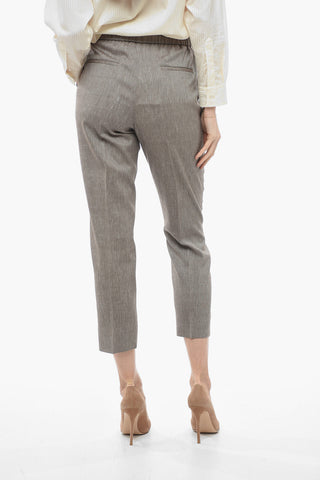 Bird's Eye Flax Blend Pants with Elastic Waistband