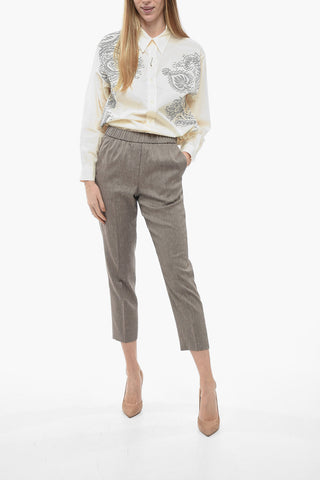 Bird's Eye Flax Blend Pants with Elastic Waistband