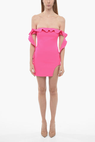 Wool Blend Sheath Dress with Ruffled Detail