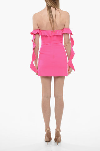 Wool Blend Sheath Dress with Ruffled Detail