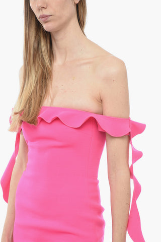 Wool Blend Sheath Dress with Ruffled Detail