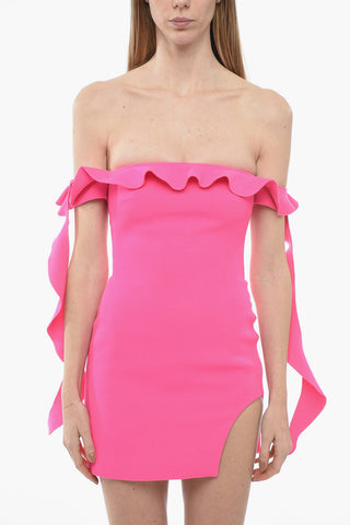 Wool Blend Sheath Dress with Ruffled Detail