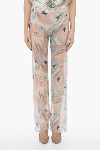 Silk Chiffon Palazzo Pants with Abstract Pattern