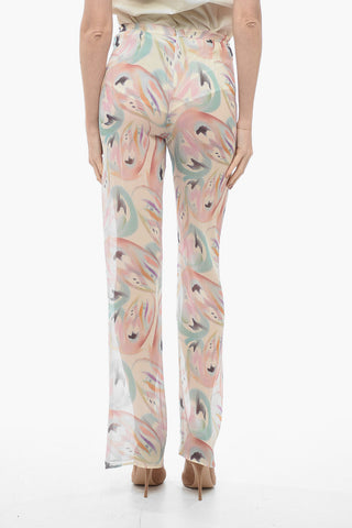 Silk Chiffon Palazzo Pants with Abstract Pattern