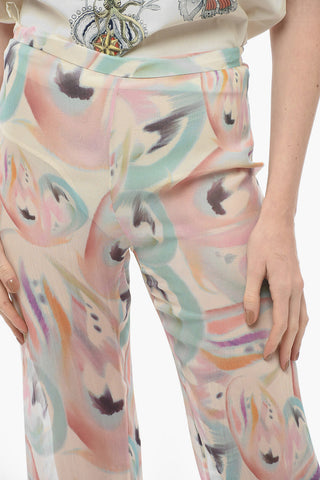 Pantaloni Palazzo in Chiffon di Seta con Motivo Astratto