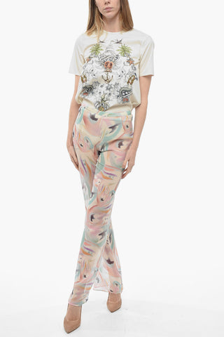 Silk Chiffon Palazzo Pants with Abstract Pattern