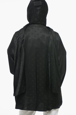 GARDE-ROBE Tie Neck Jacquard Viscose Shirt with Hood