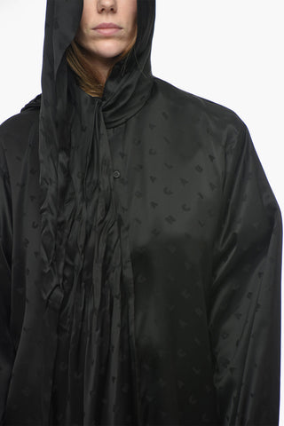 GARDE-ROBE Tie Neck Jacquard Viscose Shirt with Hood