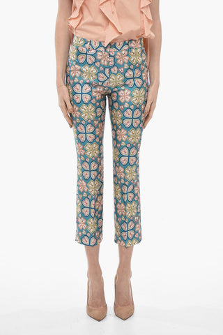 Pantaloni Cropped Fit in Seta con Motivo Rabbit