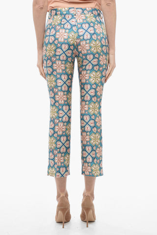 Pantaloni Cropped Fit in Seta con Motivo Rabbit