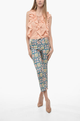 Pantaloni Cropped Fit in Seta con Motivo Rabbit