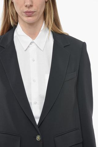 Notch Lapel 1 Button Blazer with Flap Pockets