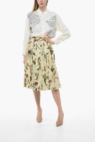 Flared Pleated Skirt with Floral Print