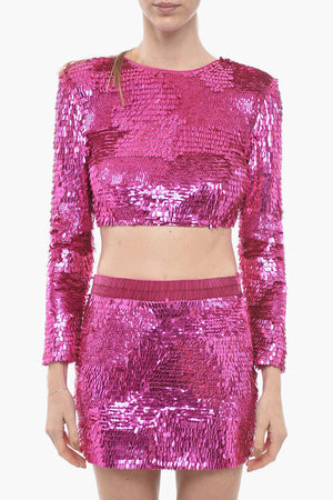 Sequin Long-Sleeved Crop Top LEANNE